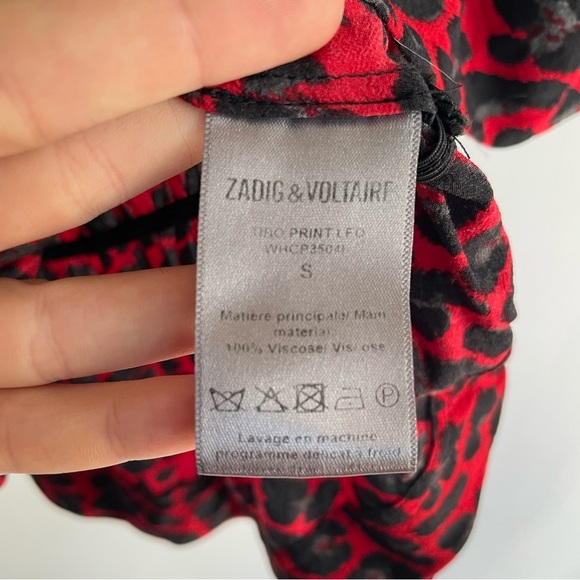 Zadig & Voltaire Tibo Print Leopard Ruffle Red Black Sleeveless Tassel Size S - Picture 9 of 12